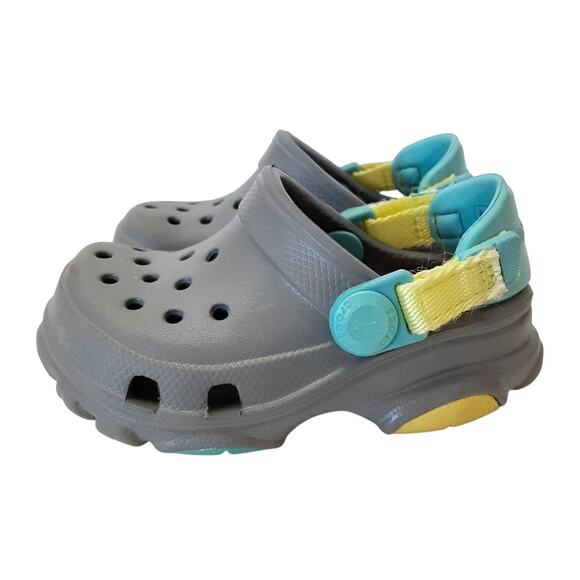 Crocs Clogs All Terrain Kids Water Shoes Gray Back Strap Toddler 4C Summer - Picture 2 of 10